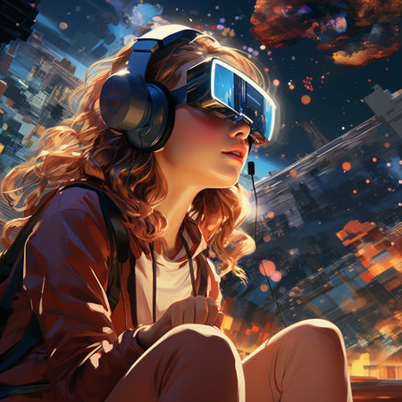 a girl in a virtual world in virtual glassesの素材