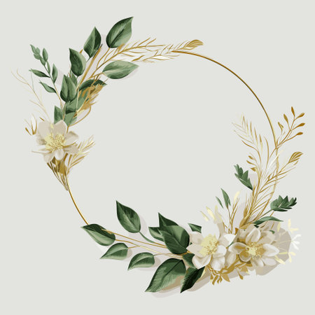 wedding fragile round frame of branches and flowers.のイラスト素材