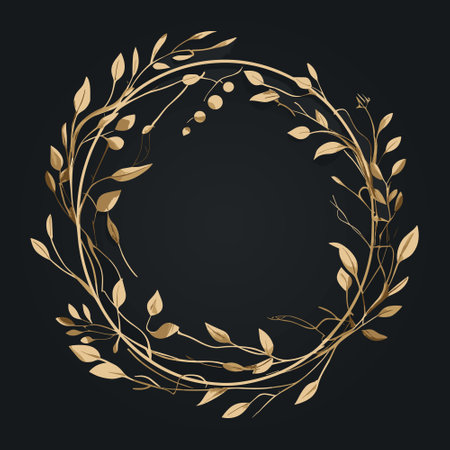 round frame of branches and flowers on a black background.のイラスト素材
