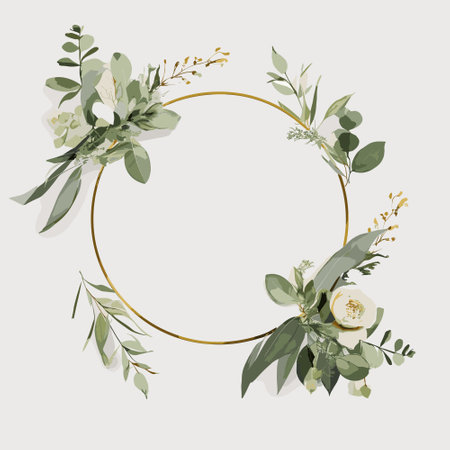 wedding fragile round frame of branches and flowers.のイラスト素材