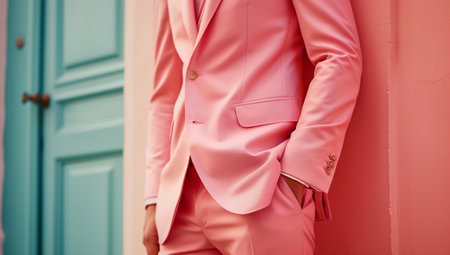 men suit in peach fuzz color.の素材