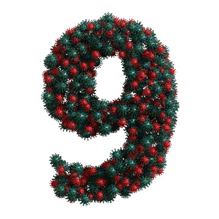 Alphabet made of virus bacteria, number 9.