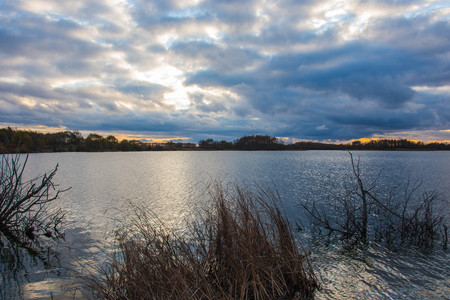 beautiful sunset on the lake natureの写真素材
