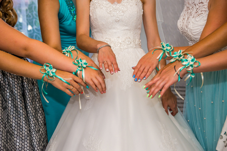 hands of people at the wedding, people standing in a circleの写真素材
