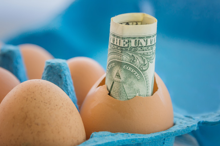 the egg with the dollar in the egg-tray closeup