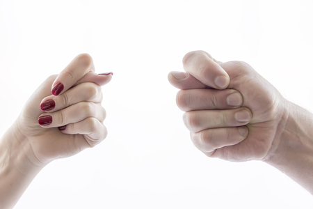 two hands showing OK , fuck , guys, good, bad , for the background and businessの写真素材