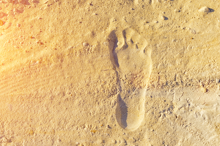 The footprint on yellow sand, the substrate for the Internet and travel articlesの写真素材