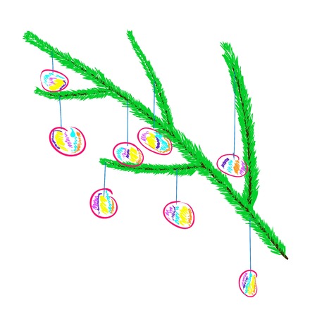 Christmas tree with garlands and balls vector drawing children's hand