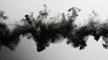 Black ink in water on a white background. Ink swirling in water.の素材