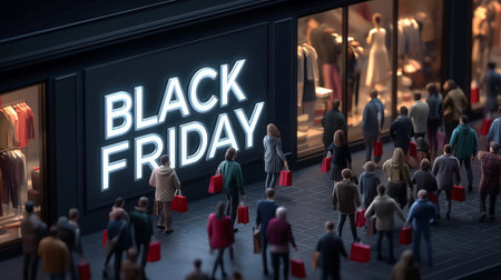 A bustling crowd shops during Black Friday sales, eager for deals.の素材