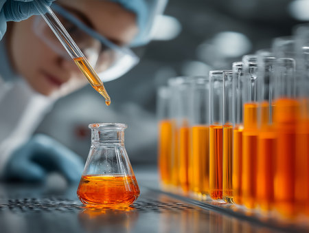 scientist in laboratory with test tubes, science research and development conceptの素材