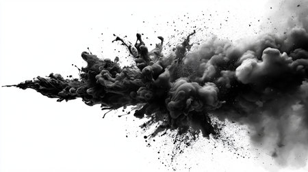 Black ink in water on a white background. Abstract background for design.の素材