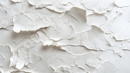 A detailed view of a deteriorating white paint surface, where the fragmented layers create a compelling abstract pattern.の素材