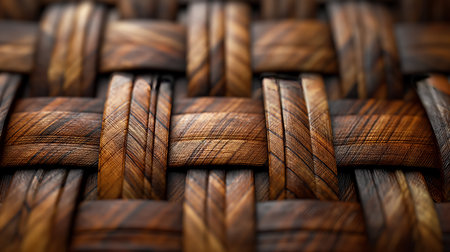 A detailed shot of woven bamboo texture, showcasing the intricate craftsmanship and warm brown tones.の素材