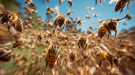 A massive swarm of bees takes flight in a breathtaking display of collective power and precision.の素材