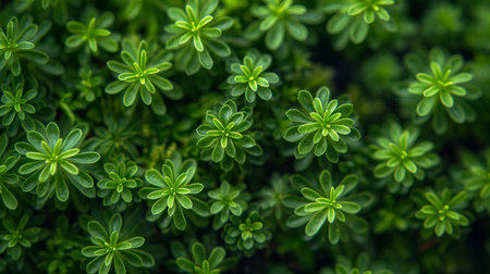 A lush carpet of green moss, detailed and vibrant, offering a miniature landscape of verdant life.の素材
