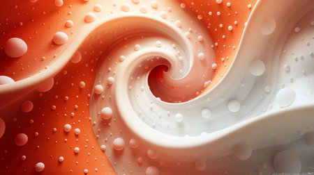 A mesmerizing abstract spiral of white and orange spheres creating a swirling illusion on a smooth backdrop.の素材