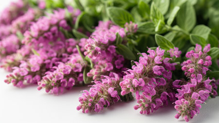 A serene display of delicate purple flowers stretches gracefully across the image, exuding a tranquil beauty.の素材