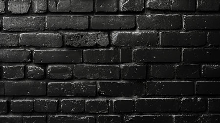 A stark, dark brick wall stands impenetrable, its rough texture highlighted by subtle shades of black and grayの素材
