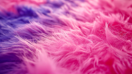 A vibrant close-up of soft, colorful fur blending seamlessly from pink to purple, evoking a sense of warmth and whimsy.の素材