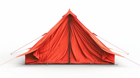 A vibrant red tent stands tall, inviting adventurers to seek shelter and enjoy the outdoors.の素材