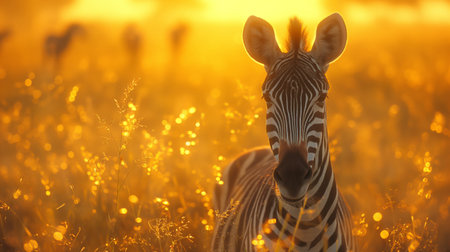 Zebra in the grassland at sunset, Masai Mara National Park, Kenyaの素材