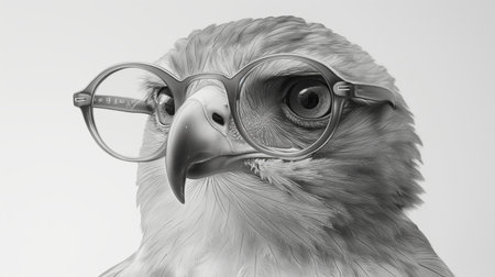Bald Eagle with eyeglasses on white background. 3d illustrationの素材