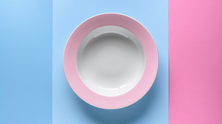 An elegant pink and white bowl stands out against a pastel background.の素材