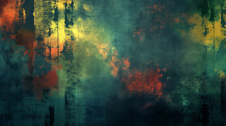 An evocative abstract painting melting fiery reds with calming blues, suggesting a dance between chaos and tranquility.の素材