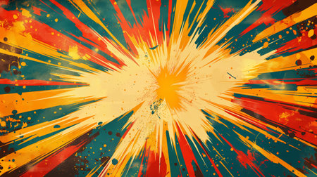 An explosive burst of colors in a retro style splashes across the canvas, capturing a vibrant and dynamic abstract expression.の素材