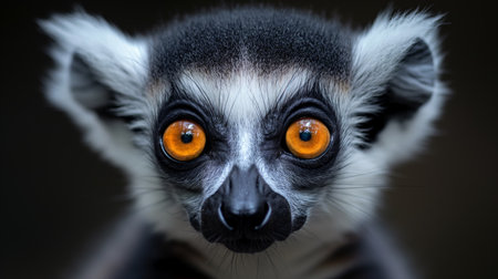 Intense eyes of a lemur peer out, capturing the essence of curiosity and the wild.の素材
