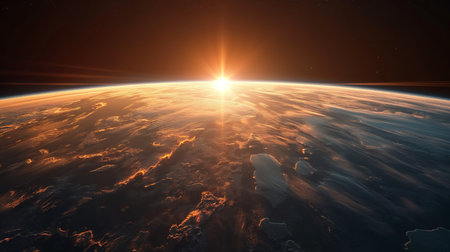 The dawn of a new day over Earth showcases the stunning beauty of our planet, revealing the delicate balance between night and dayの素材