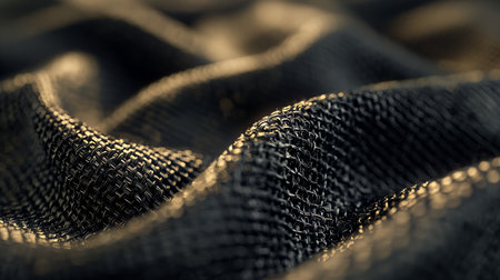 The delicate weave of the black fabric creates an intricate landscape of texture and shadow.の素材