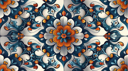 This vintage seamless pattern with swirling floral and leaf designs casts a nostalgic charm in a dance of vibrant colors.の素材