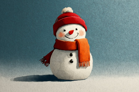 A delightful snowman with a red hat and scarf, perfect for holiday themes and winter illustrations.の素材
