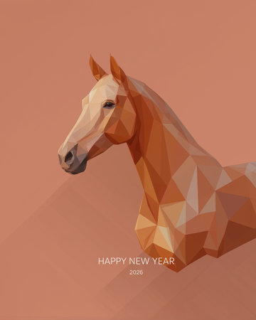 Celebrate the New Year with this stylish polygonal horse design, perfect for festive greetings and art lovers alike.の素材
