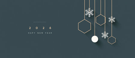 Celebrate the New Year with this elegant design featuring hexagons and snowflakes for 2026.の素材