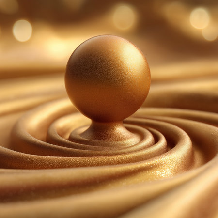 A stunning golden sphere rests atop luxurious satin, creating a mesmerizing interplay of light and texture.の素材
