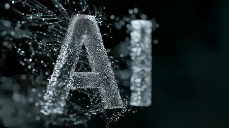 The letter A made of broken glass on black background. 3D renderingの素材