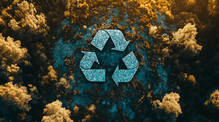 Recycling symbol in the forest. 3d rendering illustration.の素材