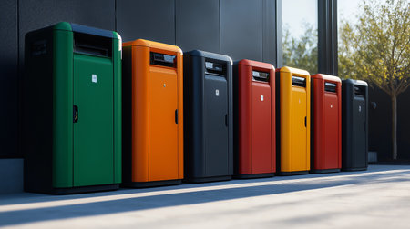 Row of colorful garbage bins in the office. 3D Renderingの素材