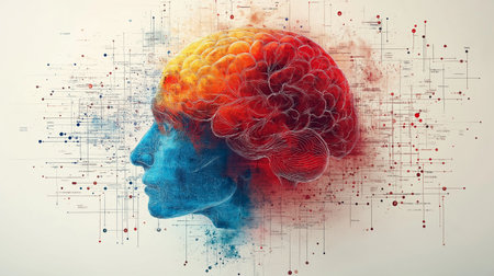 Double exposure of human head and brain. Artificial intelligence concept. 3D Renderingの素材