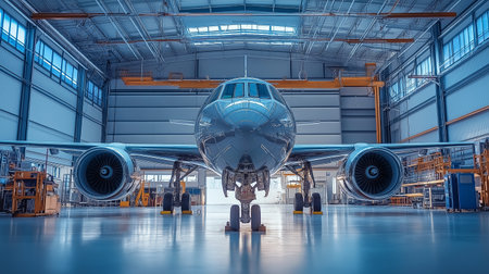 3d rendering of a large passenger plane in a hangar. Toned imageの素材