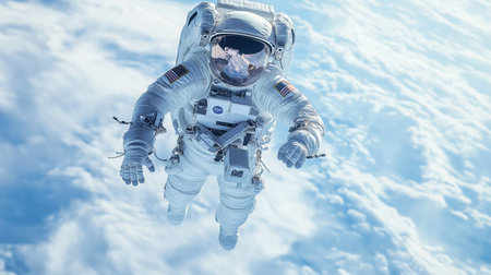 Astronaut on the background of the sky. 3d renderingの素材