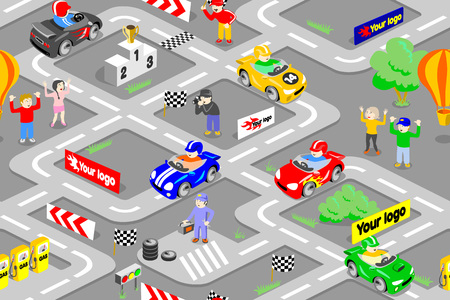 Seamless pattern - racing on toy carsのイラスト素材