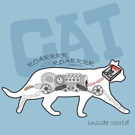 the inner world of a crazy cat is a funny cartoon illustration for a printのイラスト素材