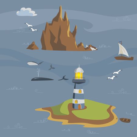 Scandinavian style sea landscape seamless patternのイラスト素材