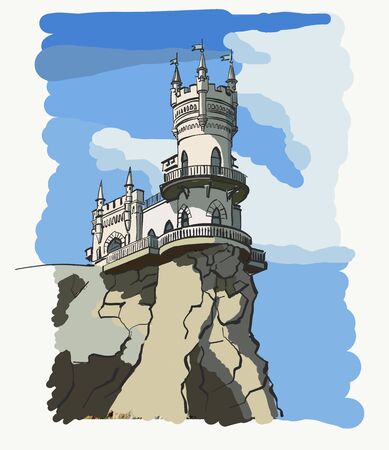 Crimean castle swallows nest, landscape vector postcardのイラスト素材