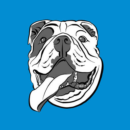 bulldog head - black and white color illustrationのイラスト素材