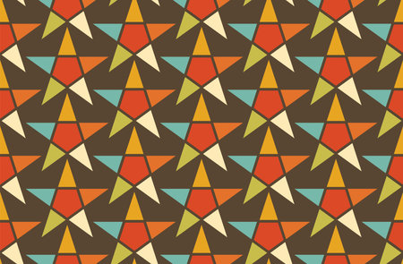 Star retro pattern dark geometric aged disco flat. Vintage texture background stamp infinite repeat room wall gift paper abstract decor fabric textile furniture 70s 90s holiday card design vectorのイラスト素材